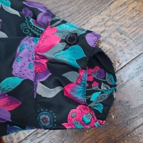 Vintage 80s 90s Black Pink Floral Shirt - Picture 14 of 14